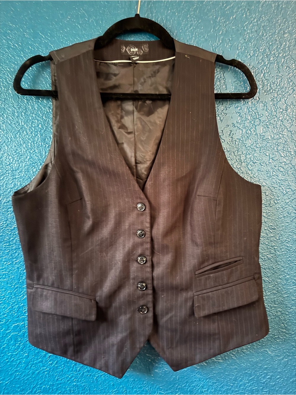Lined black pinstripe vest waistcoat 14